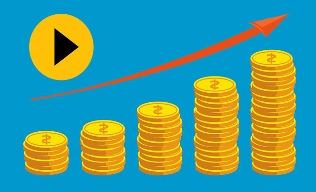 Upward-trending-sales-chart-with-video-play-button,-illustrating-increased-sales-through-video.